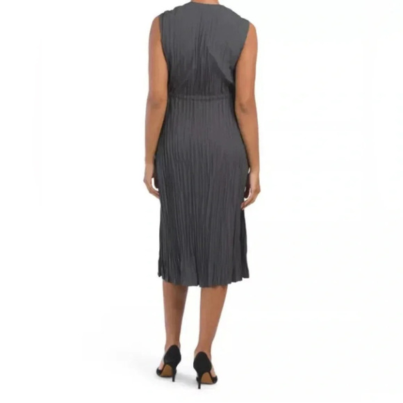 $395 VINCE V-neck Pleated Tie Sleeveless Slate Blue Dress sz 3XL B2406 - Picture 2 of 6